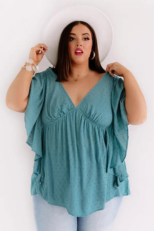 Ahead Of The Curve Babydoll Top In Turquoise Curves