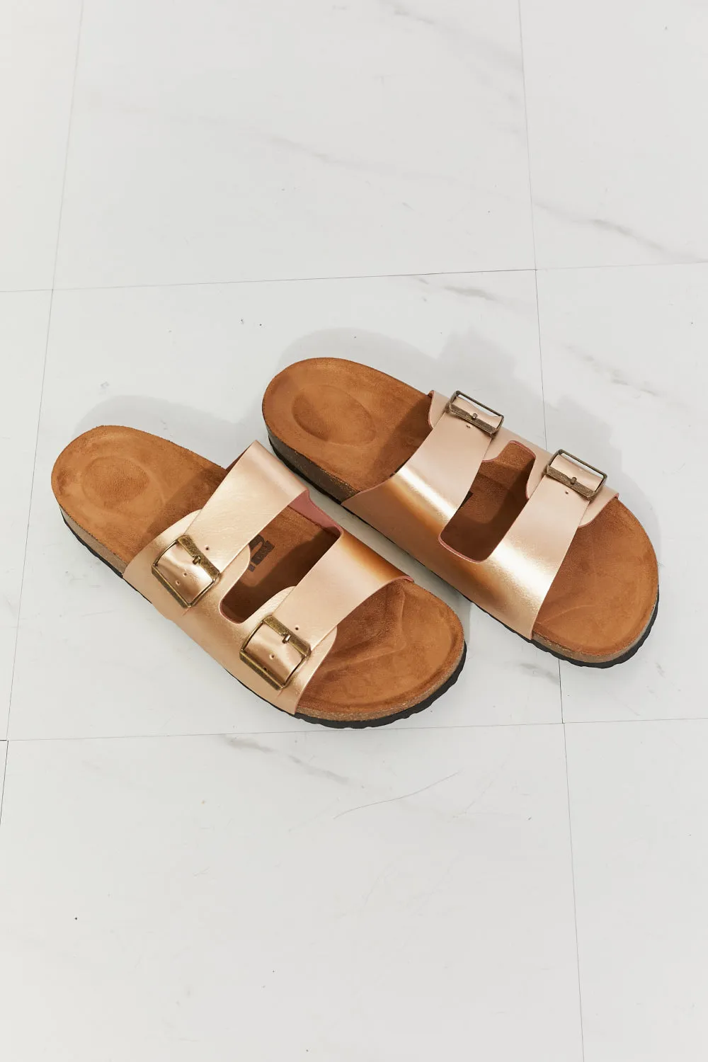 *APP EXCLUSIVE* Double-Banded Slide Sandal in Rose Gold