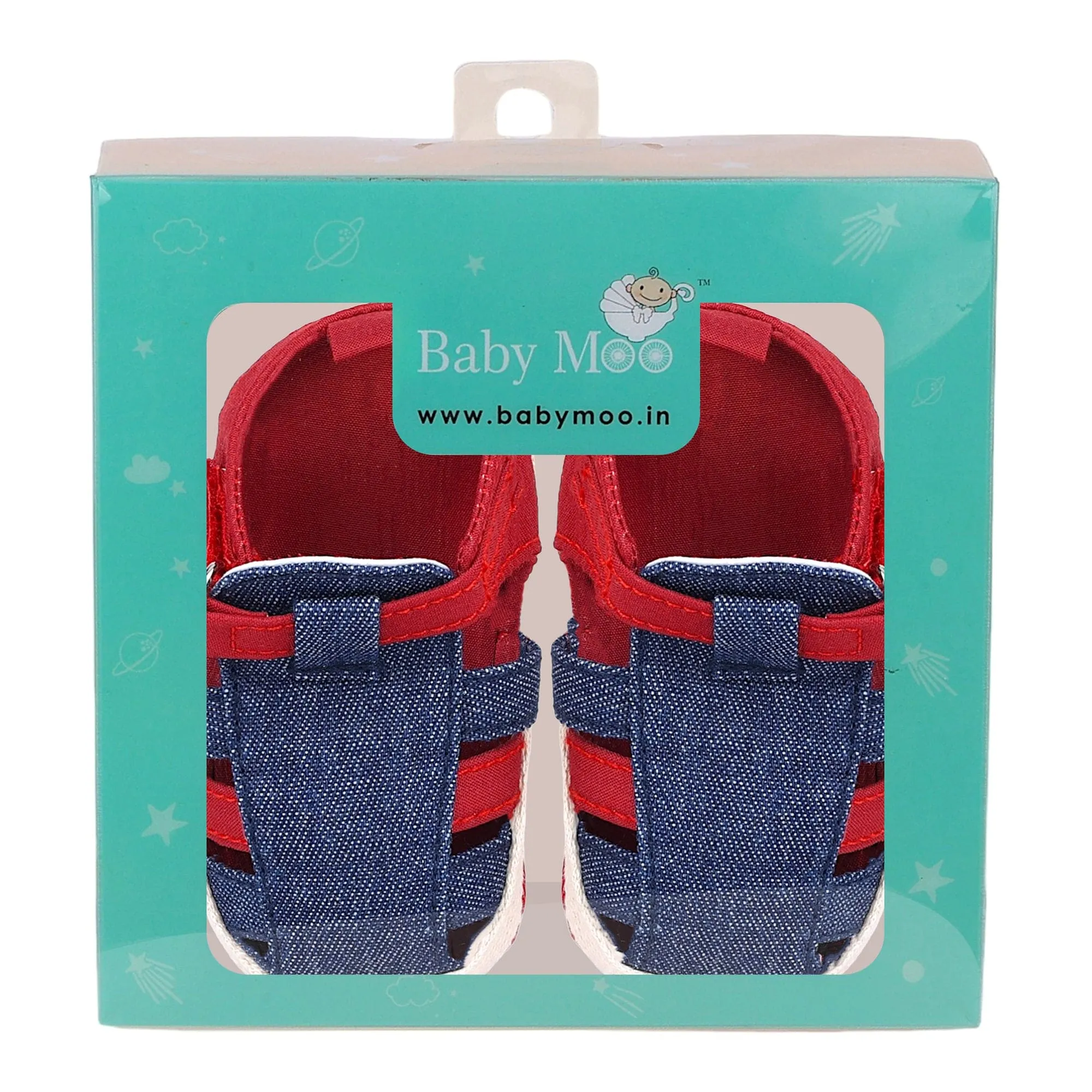 Baby Moo Stylish Denim Breathable Velcro Straps Anti-Skid Sandals - Blue