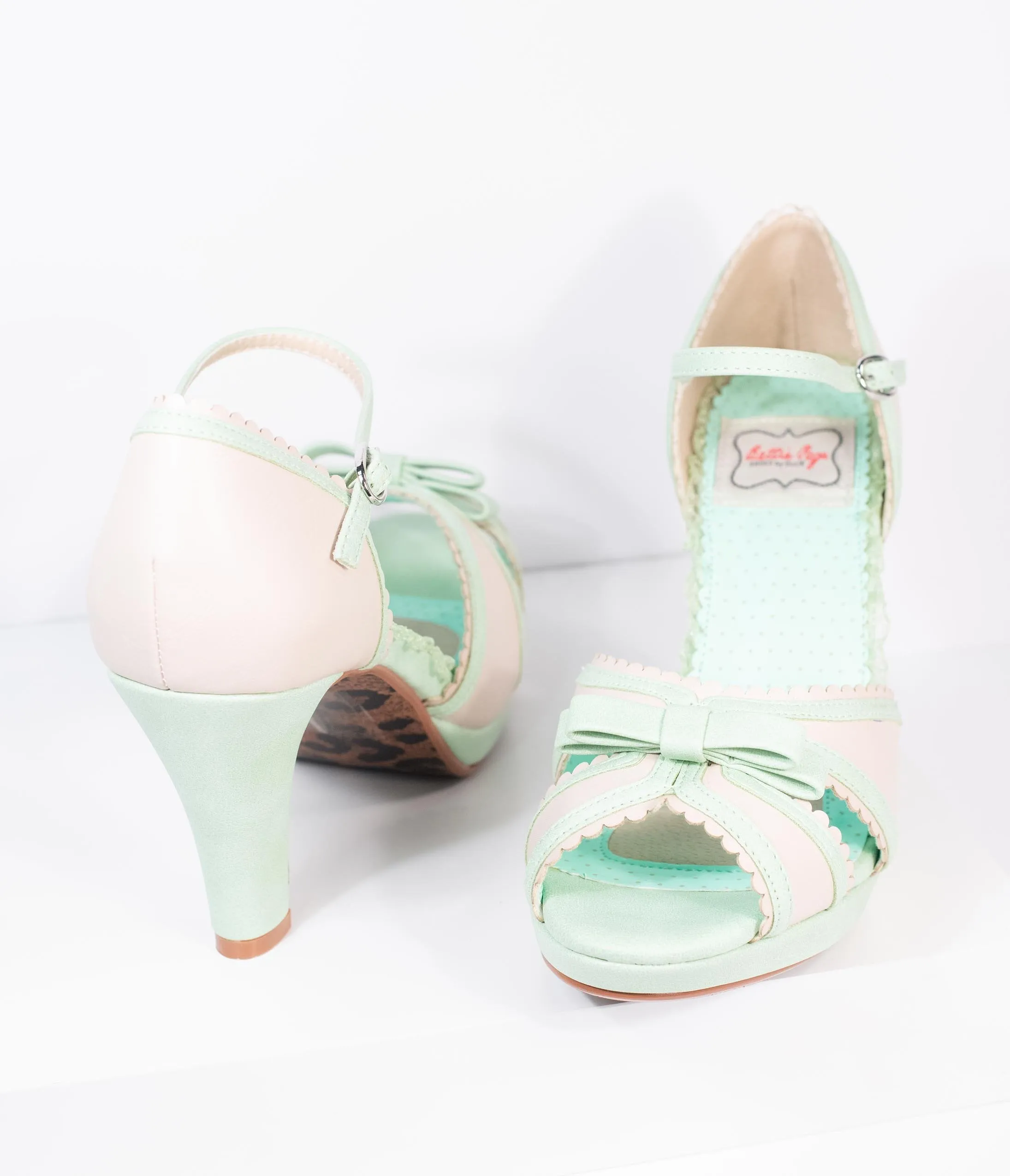 Bettie Page Mint & Beige Peep Toe Sue Heels