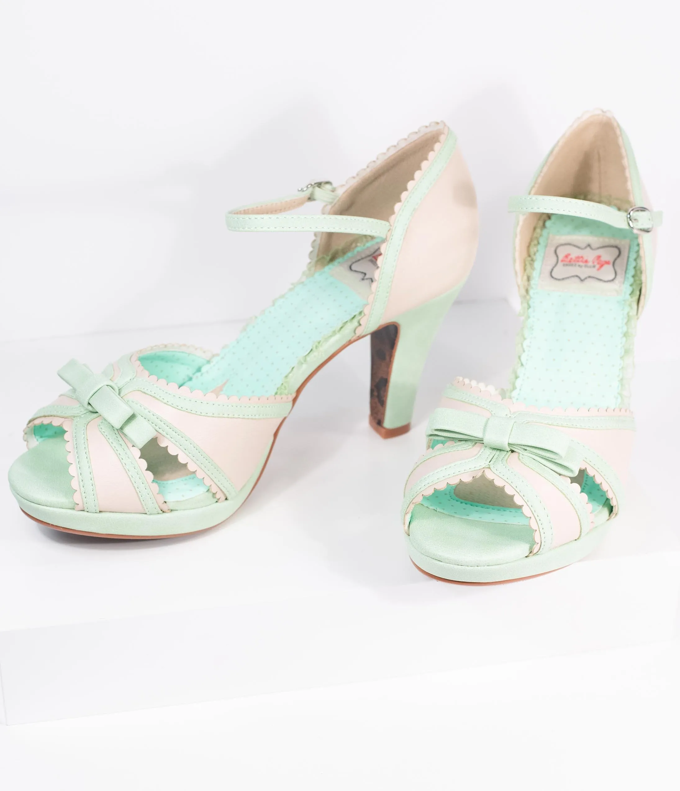 Bettie Page Mint & Beige Peep Toe Sue Heels