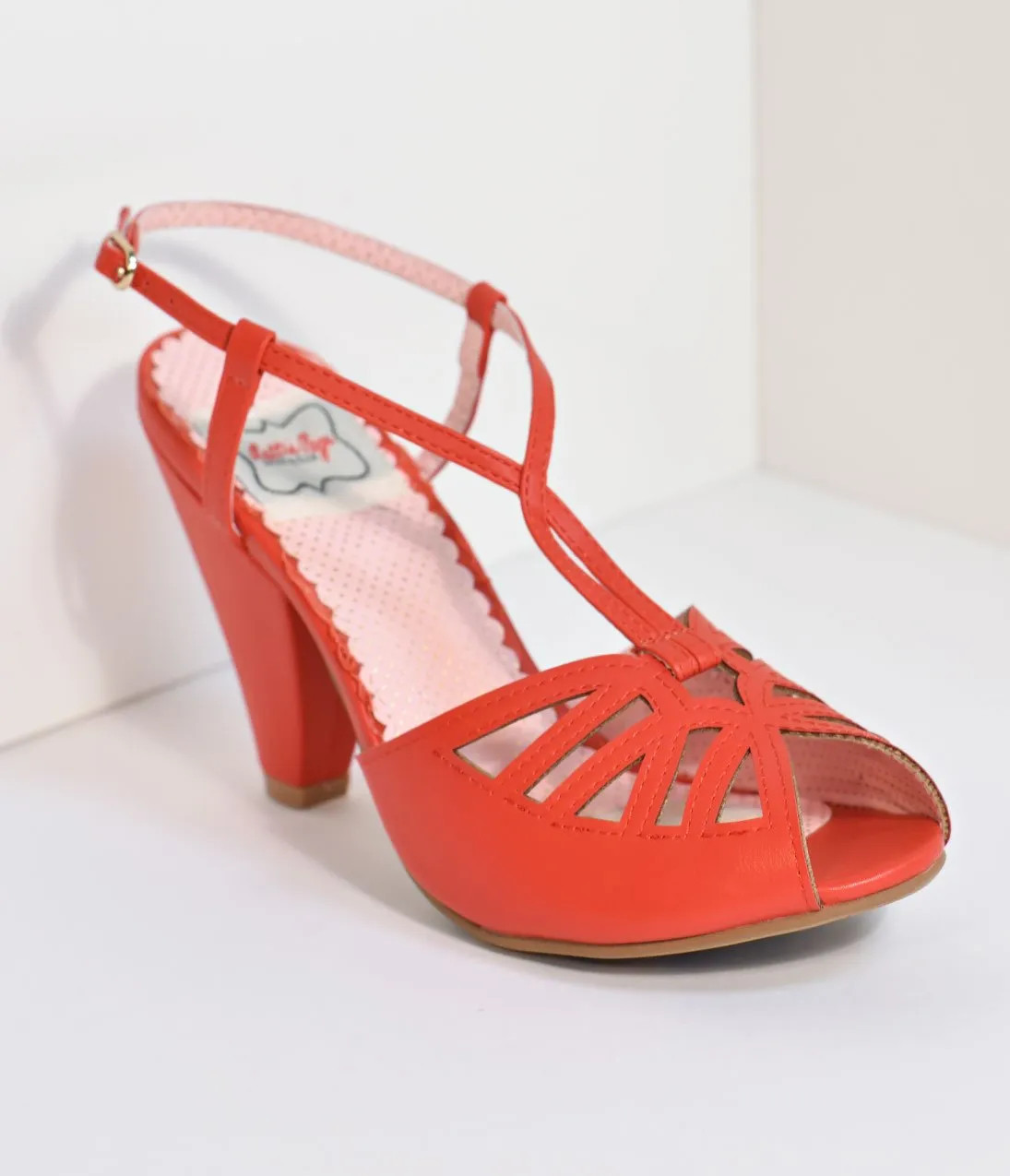 Bettie Page Red Slingback Cut-Out Aria Heels