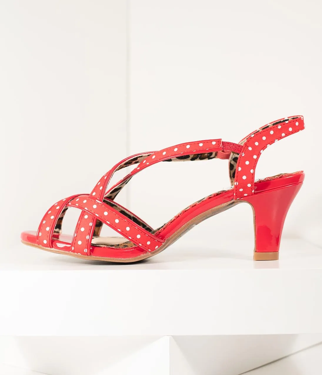 Bettie Page Retro Red & White Polka Dot Peep Toe Gracie Heels