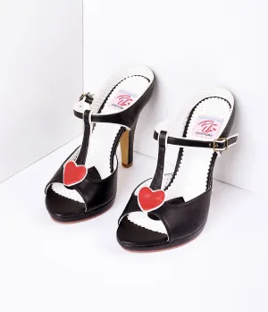 Black Faux Leather Heart Detail Sandal