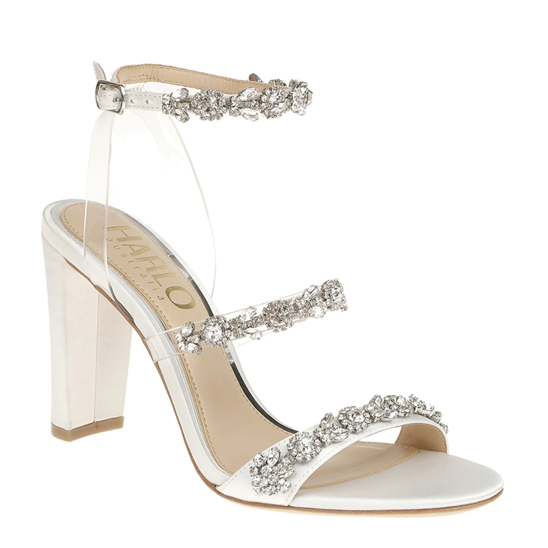 Blake - White Crystal Embellished Evening Block Heel