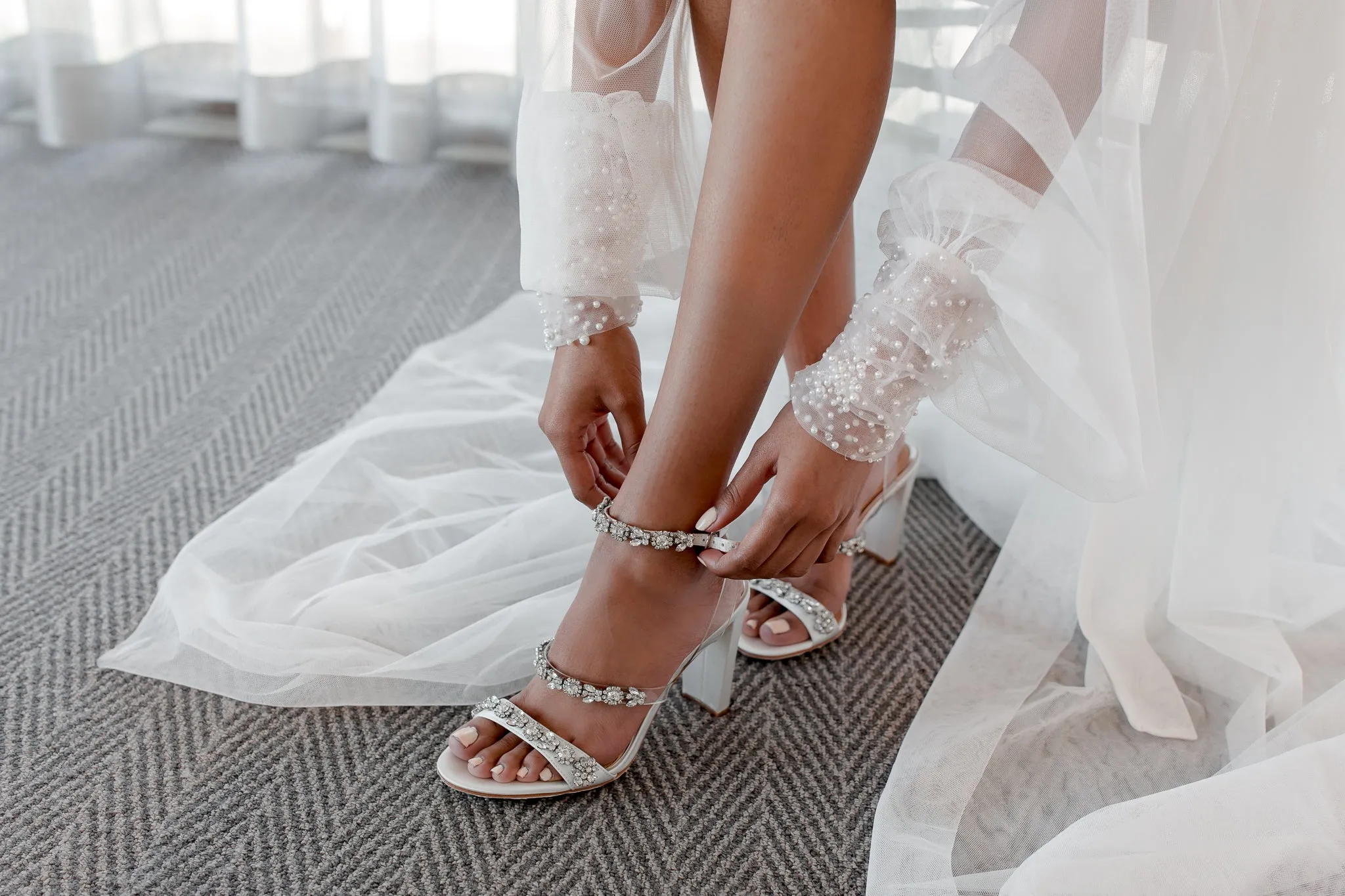 Blake - White Crystal Embellished Evening Block Heel