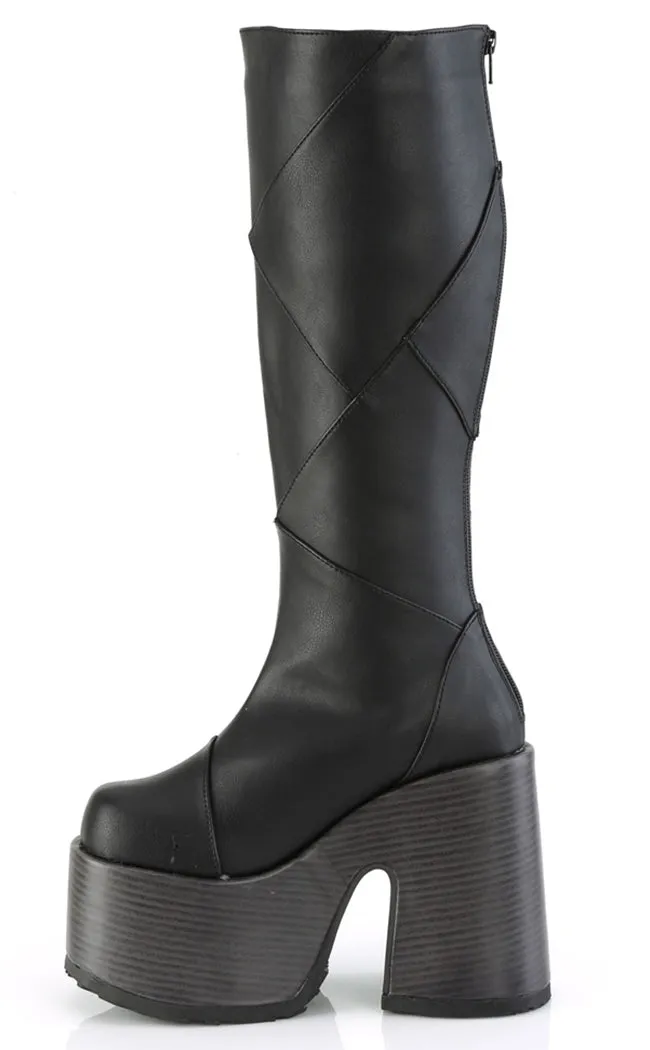 CAMEL-280 Black Vegan Patchwork Knee Boots (AU Stock)