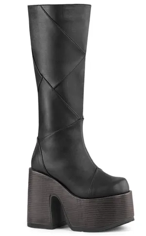 CAMEL-280 Black Vegan Patchwork Knee Boots (AU Stock)