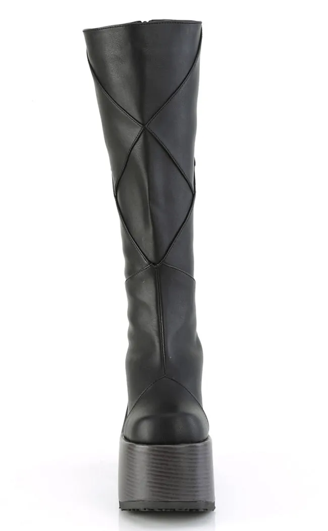 CAMEL-280 Black Vegan Patchwork Knee Boots (AU Stock)