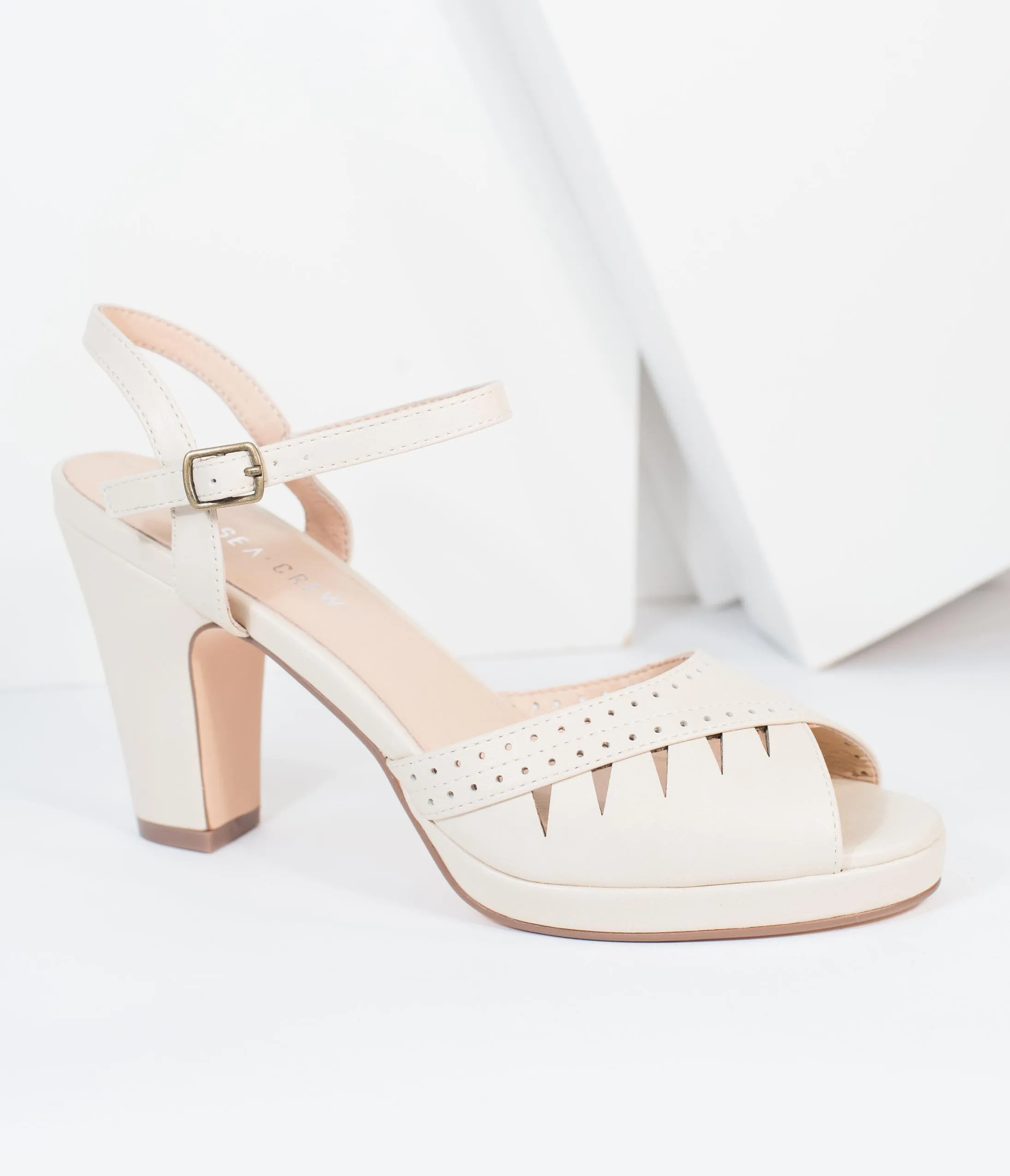 Chelsea Crew Bone White Leatherette Peep Toe Aria Heels