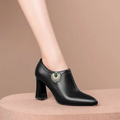 Crystal Chic Pointed Toe High Heels Ankle Boots