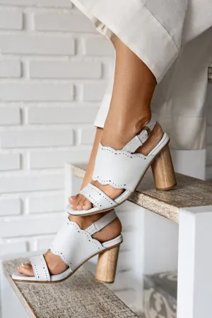 Crystal Glow Leather Heels in White