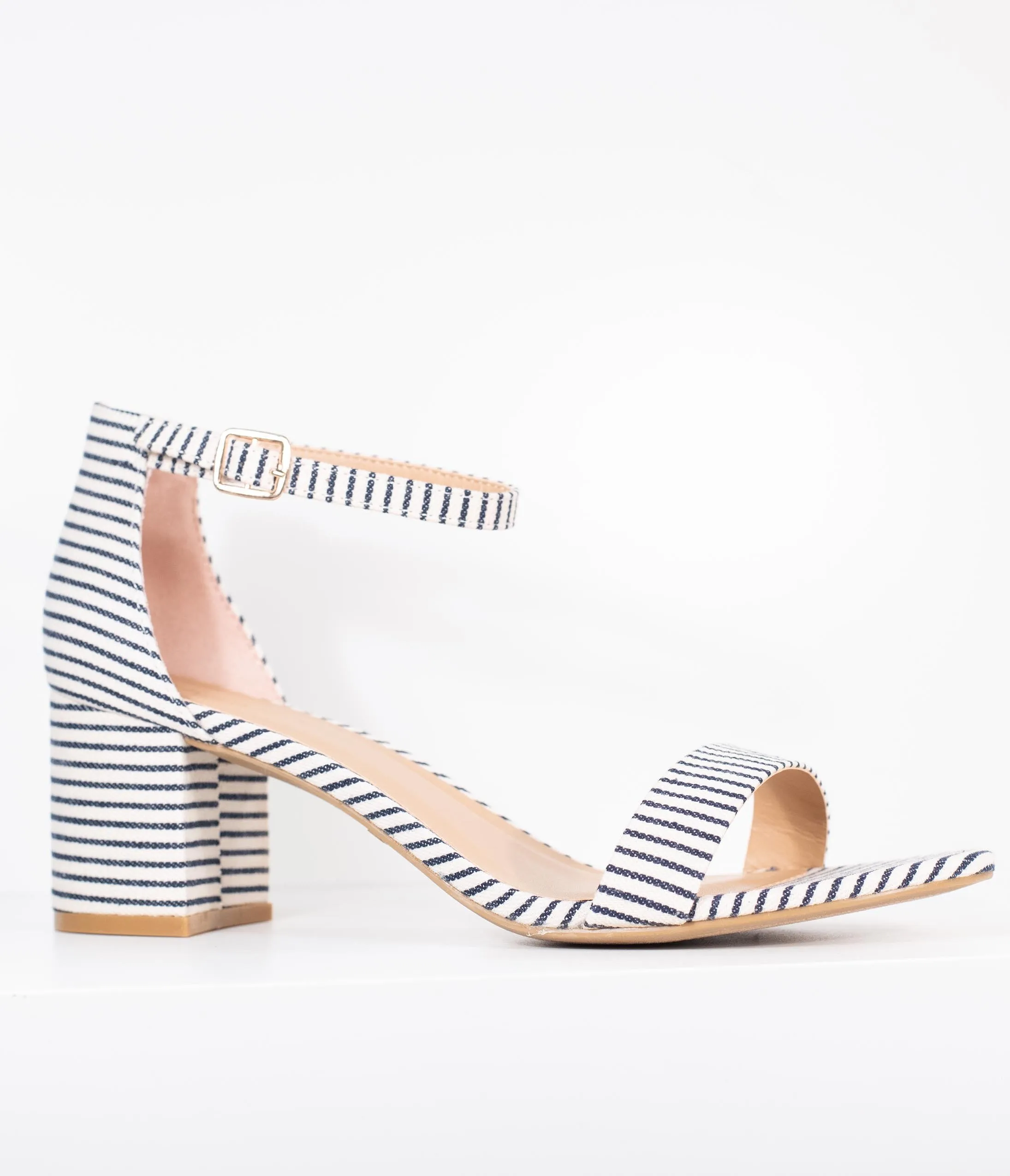 Dark Navy & White Stripe Textile Heel Sandals