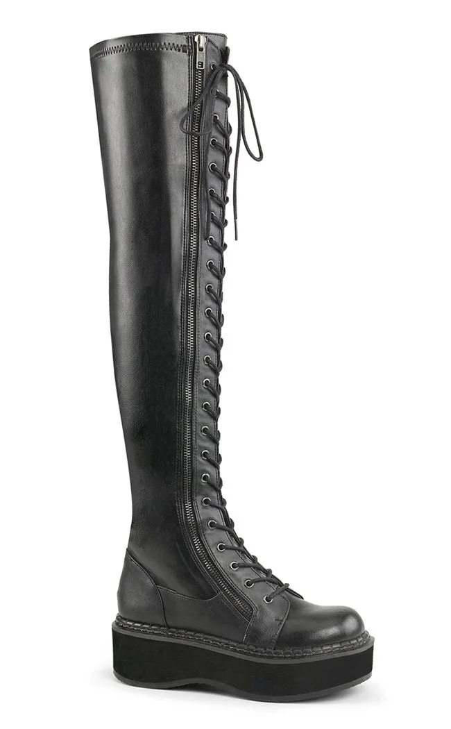 EMILY-375 Black Vegan Leather Thigh High Boots (AU Stock)