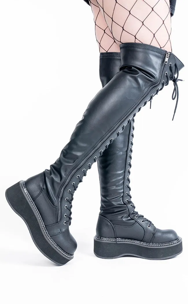 EMILY-375 Black Vegan Leather Thigh High Boots (AU Stock)