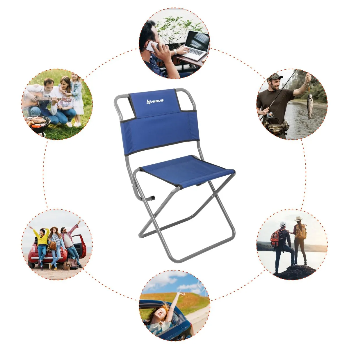 Folding Steel Frame Camping Chair with Back Support