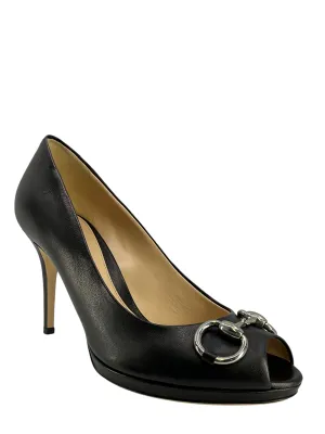 Gucci Horsebit Leather Peep Toe Pumps Size 8