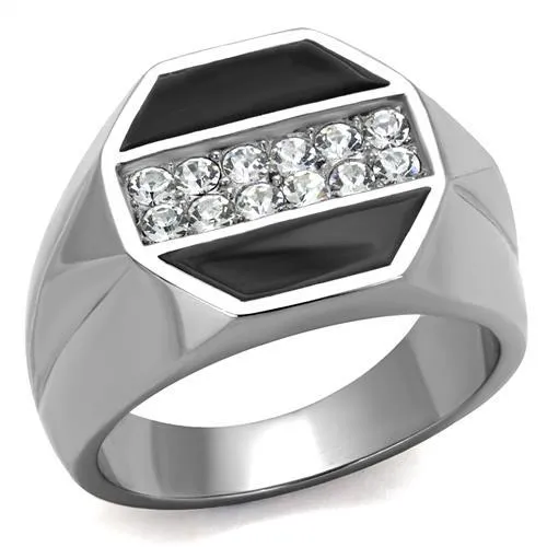 High polished (no plating) Stainless Steel Ring with Top Grade Crystal in Clear for Women Style TK2309