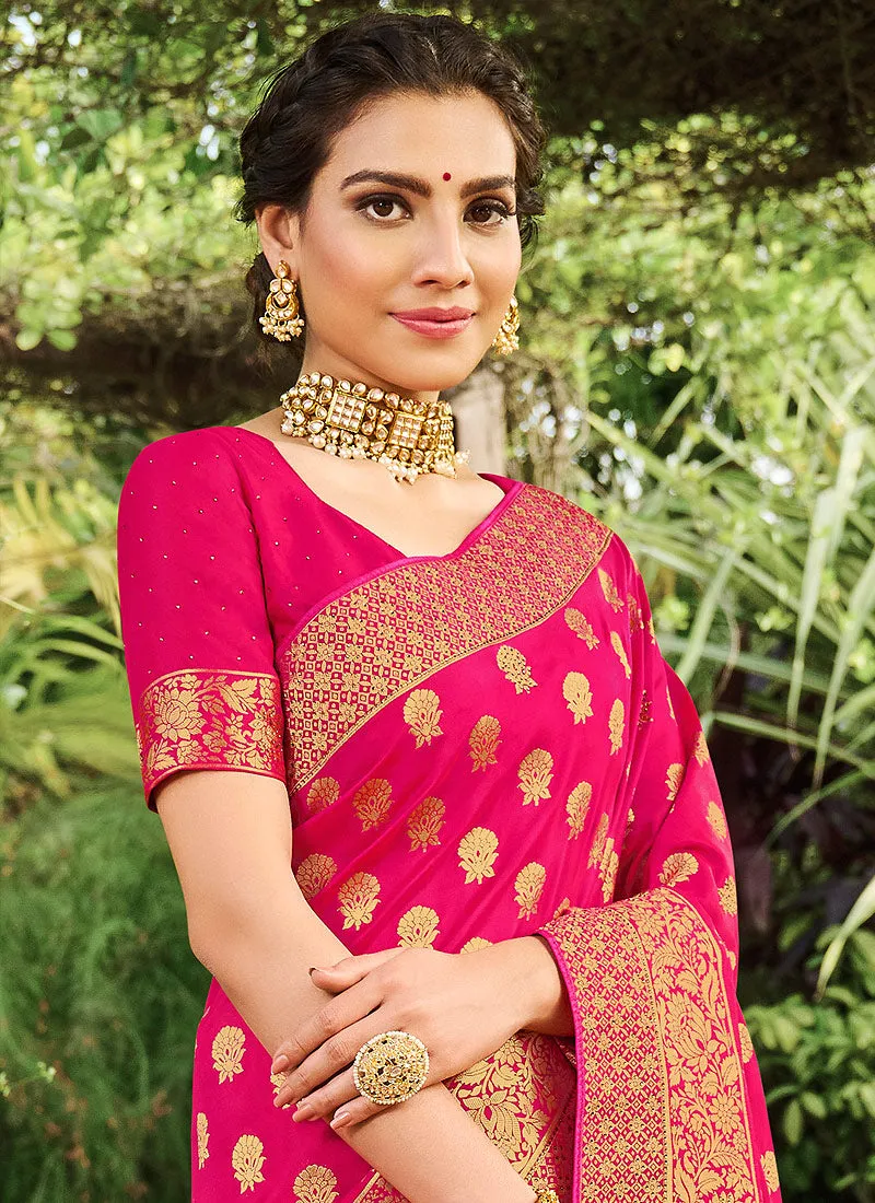 Hot Pink Silk Saree With Blouse