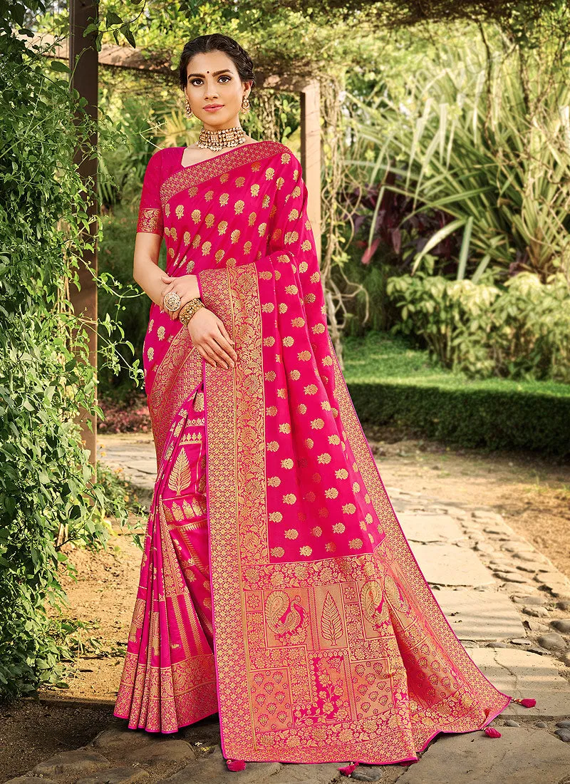 Hot Pink Silk Saree With Blouse