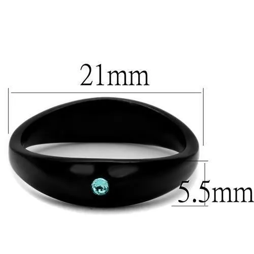 IP Black(Ion Plating) Stainless Steel Ring with Top Grade Crystal in Light Sapphire for Women Style TK2274