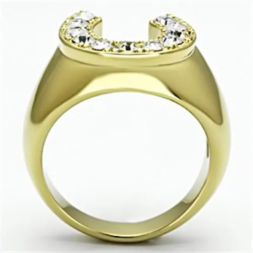 IP Gold(Ion Plating) Stainless Steel Ring with Top Grade Crystal in Clear for Women Style TK717