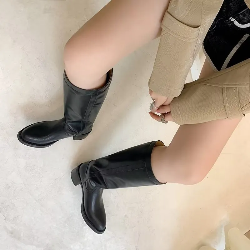 LeatherLuxe Classy Pattern Knee-High Boots