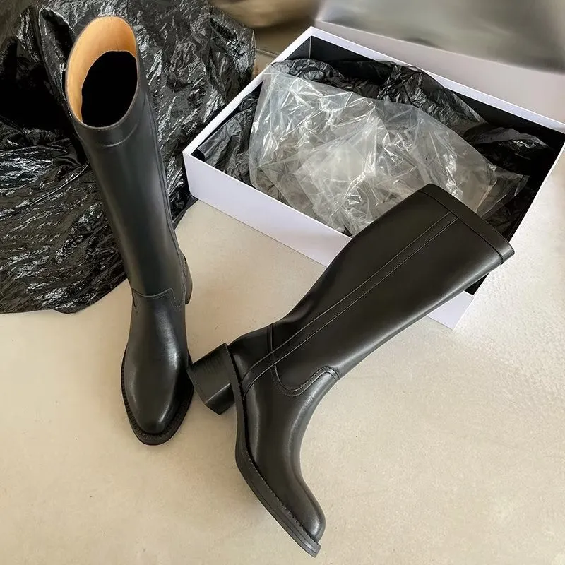 LeatherLuxe Classy Pattern Knee-High Boots