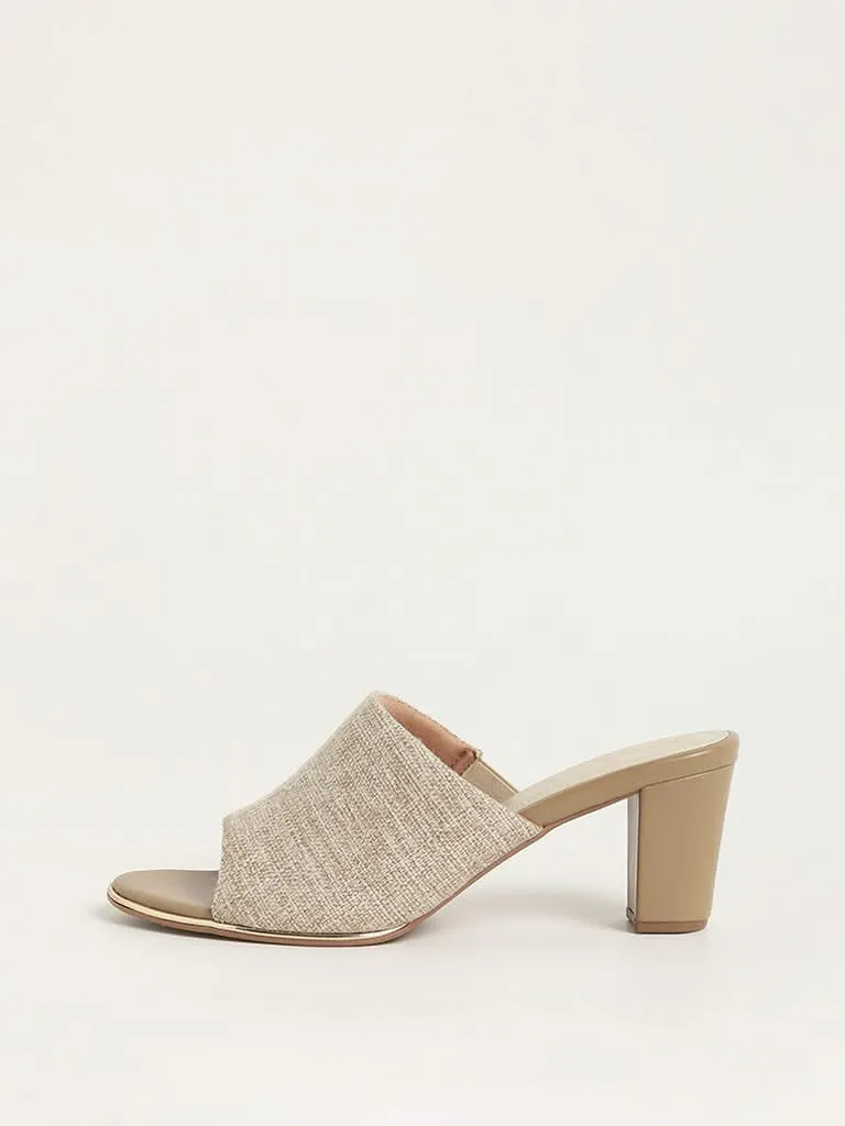 LUNA BLU Beige Peep Toe Block Heel Sandals