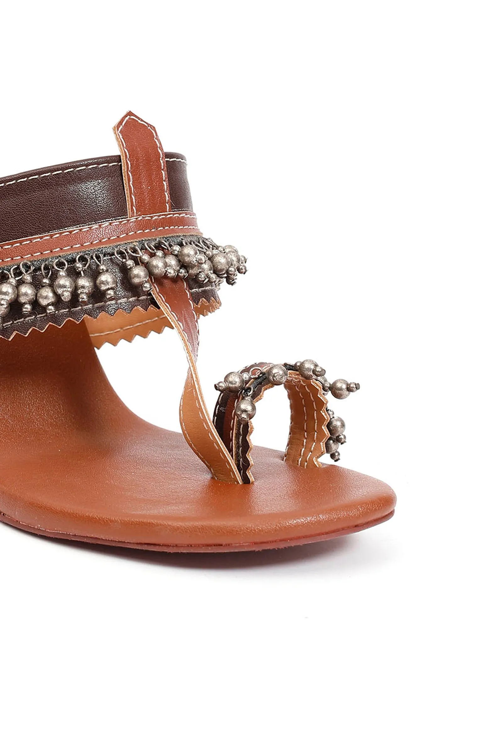 Nargis Brown Ghungroo Tribal Heels