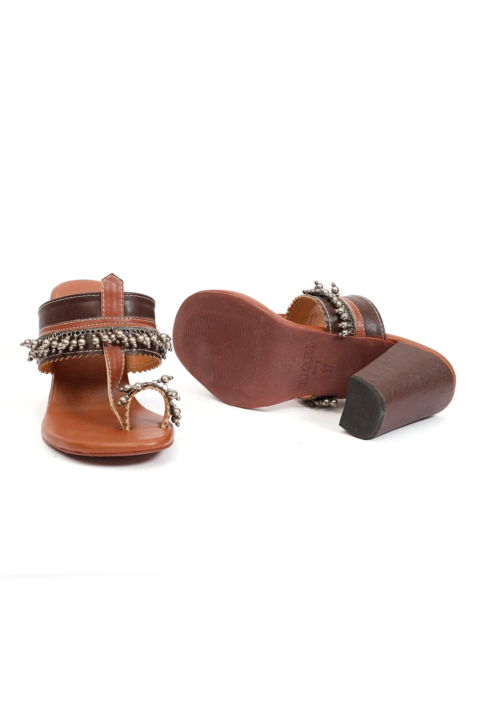 Nargis Brown Ghungroo Tribal Heels