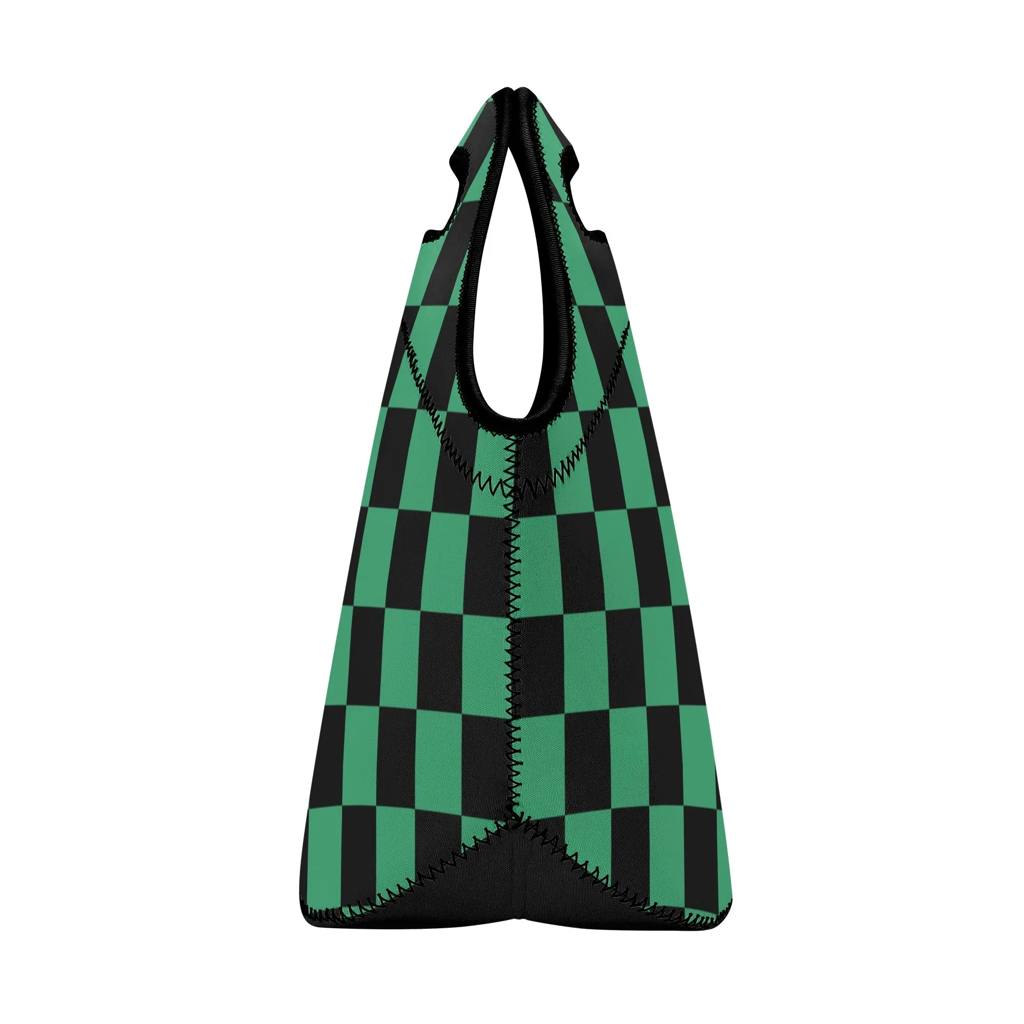 Neoprene lunch bag | Back to School Supplies | Thermal Insulated Lunch Bag | Anime Inspired Green & Black Checks