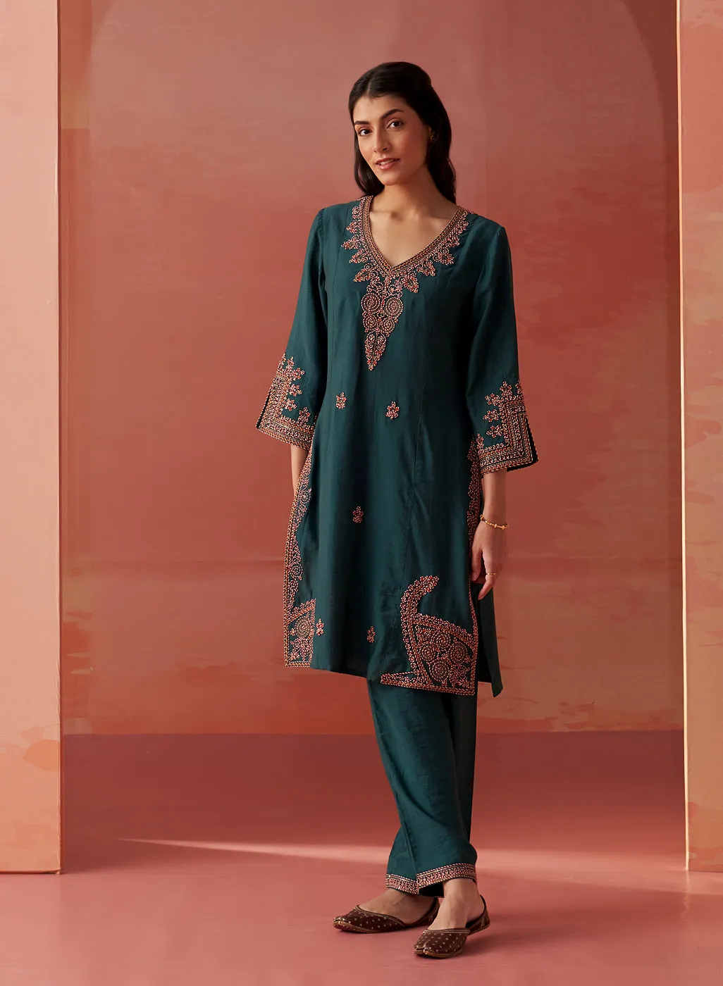 Nikhat Emerald Embroidered Rayon Co-ord Set for Women