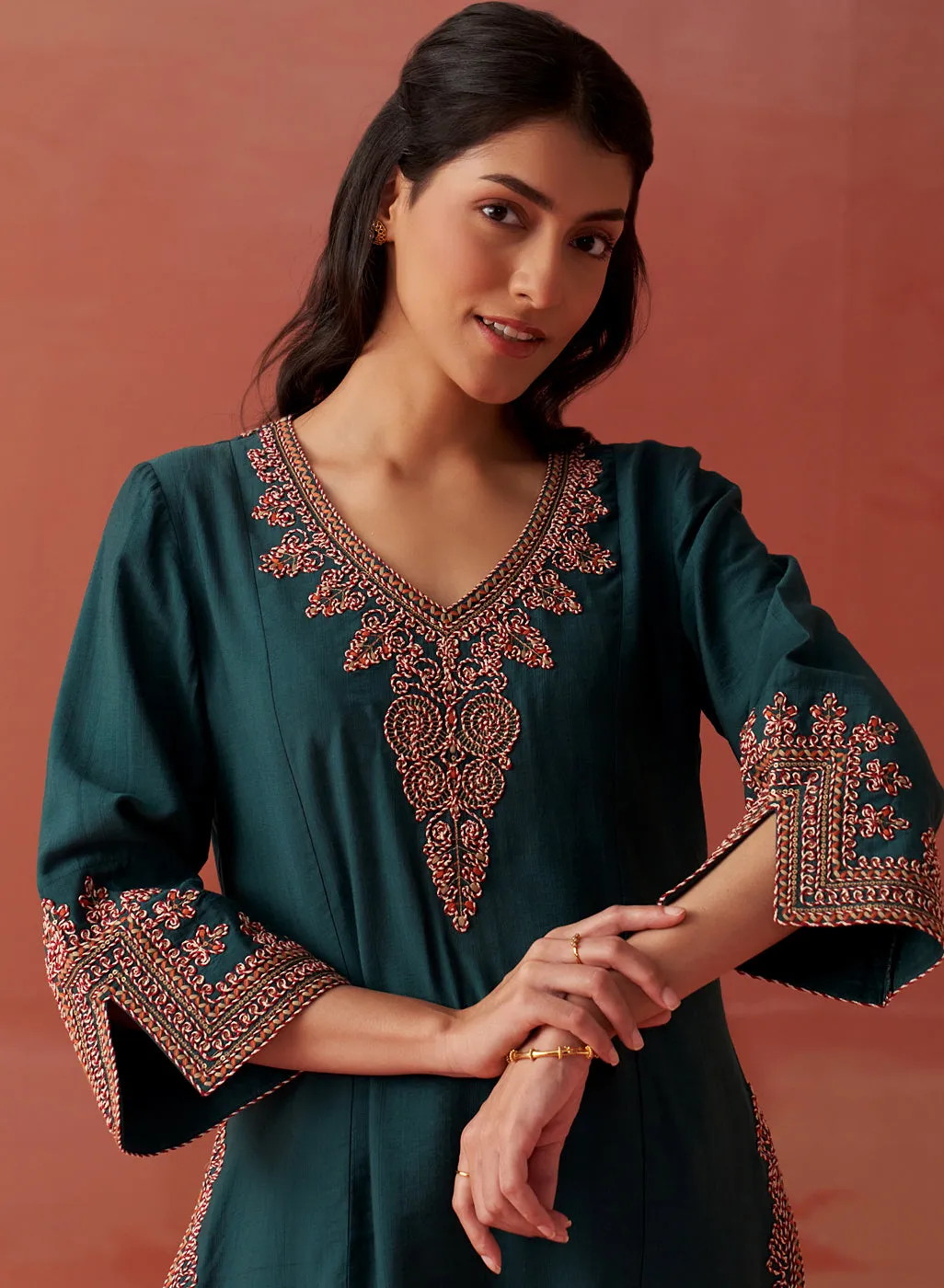 Nikhat Emerald Embroidered Rayon Co-ord Set for Women