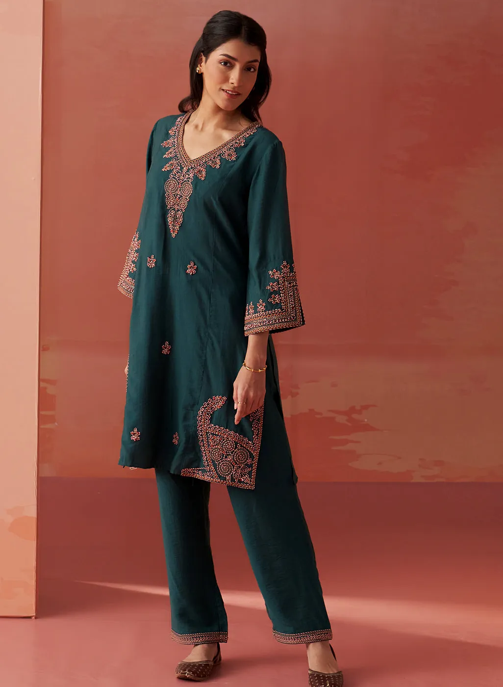 Nikhat Emerald Embroidered Rayon Co-ord Set for Women