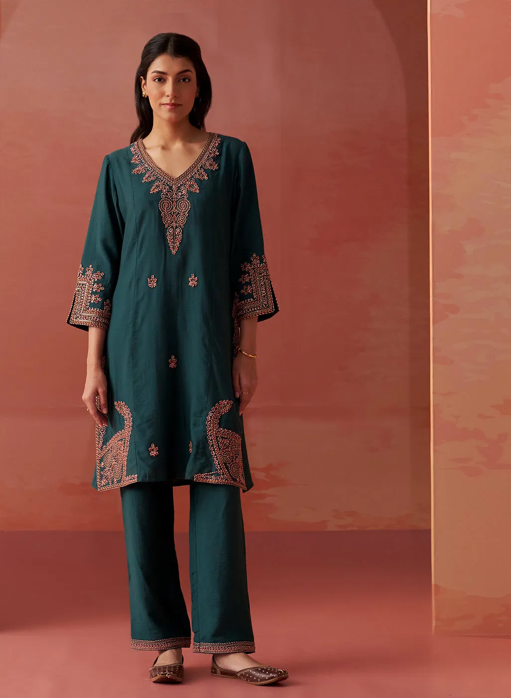 Nikhat Emerald Embroidered Rayon Co-ord Set for Women