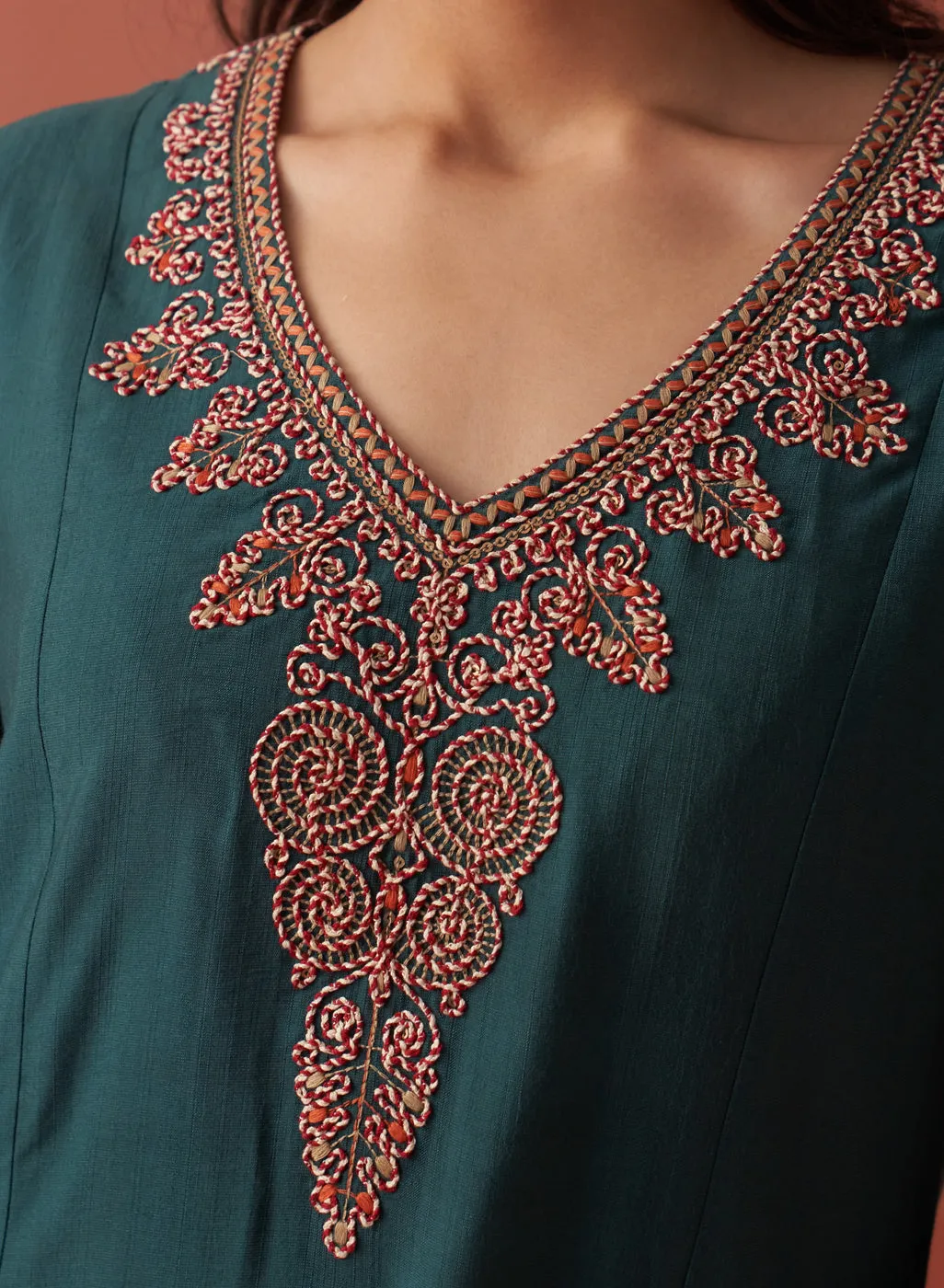 Nikhat Emerald Embroidered Rayon Co-ord Set for Women