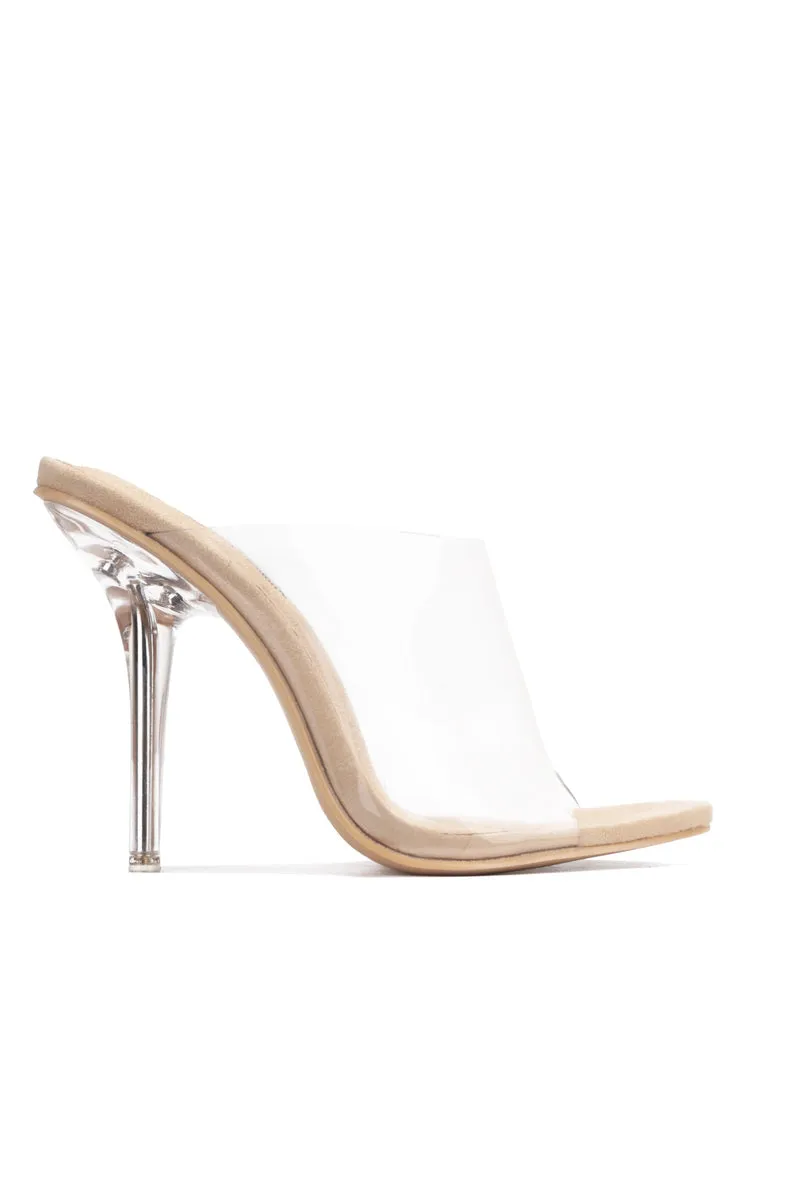 Nude Transparent Peep Toe Mule Stiletto Heel