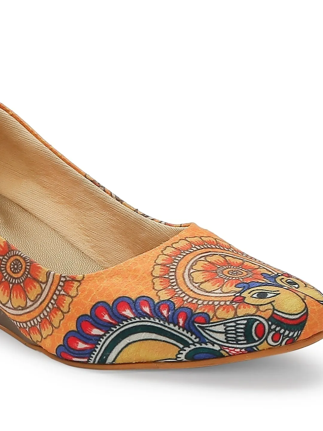 Orange Madhubani Art Wedge Heels