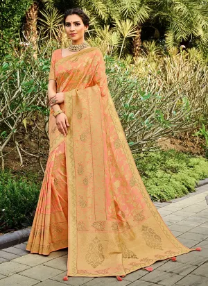 Peach Silk Saree With Blouse