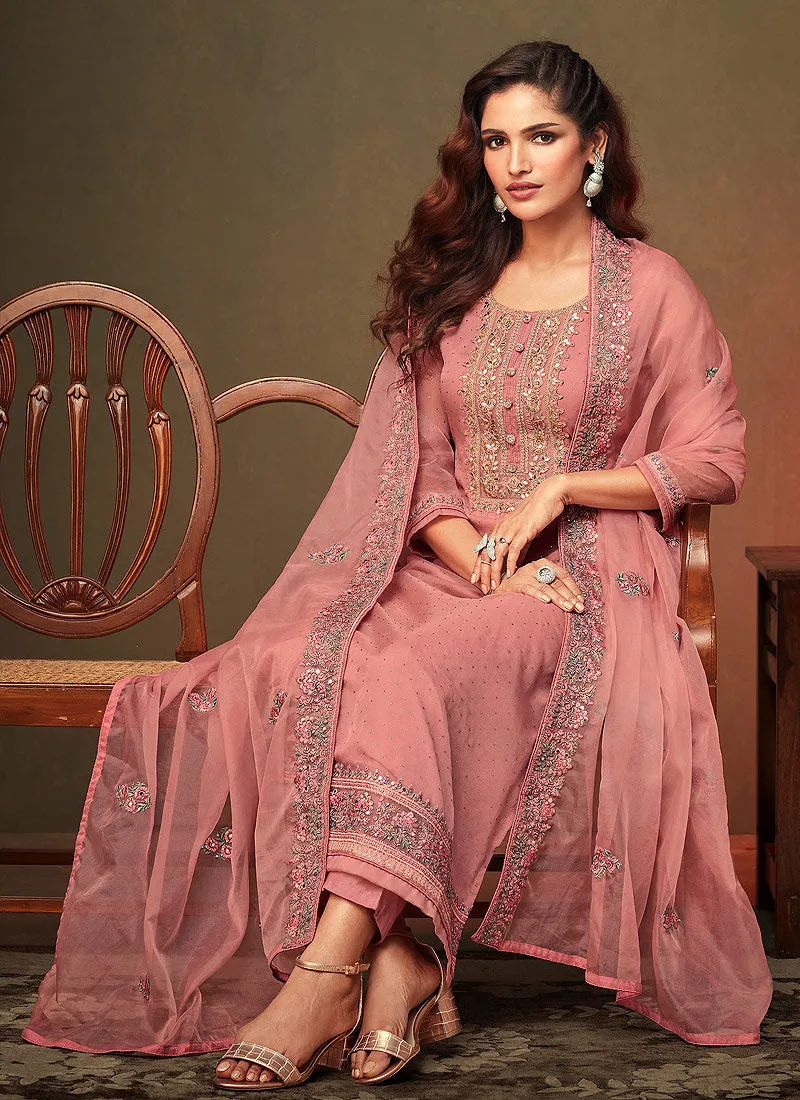 Pink Swaroski Embroidered Indian Pant Suit