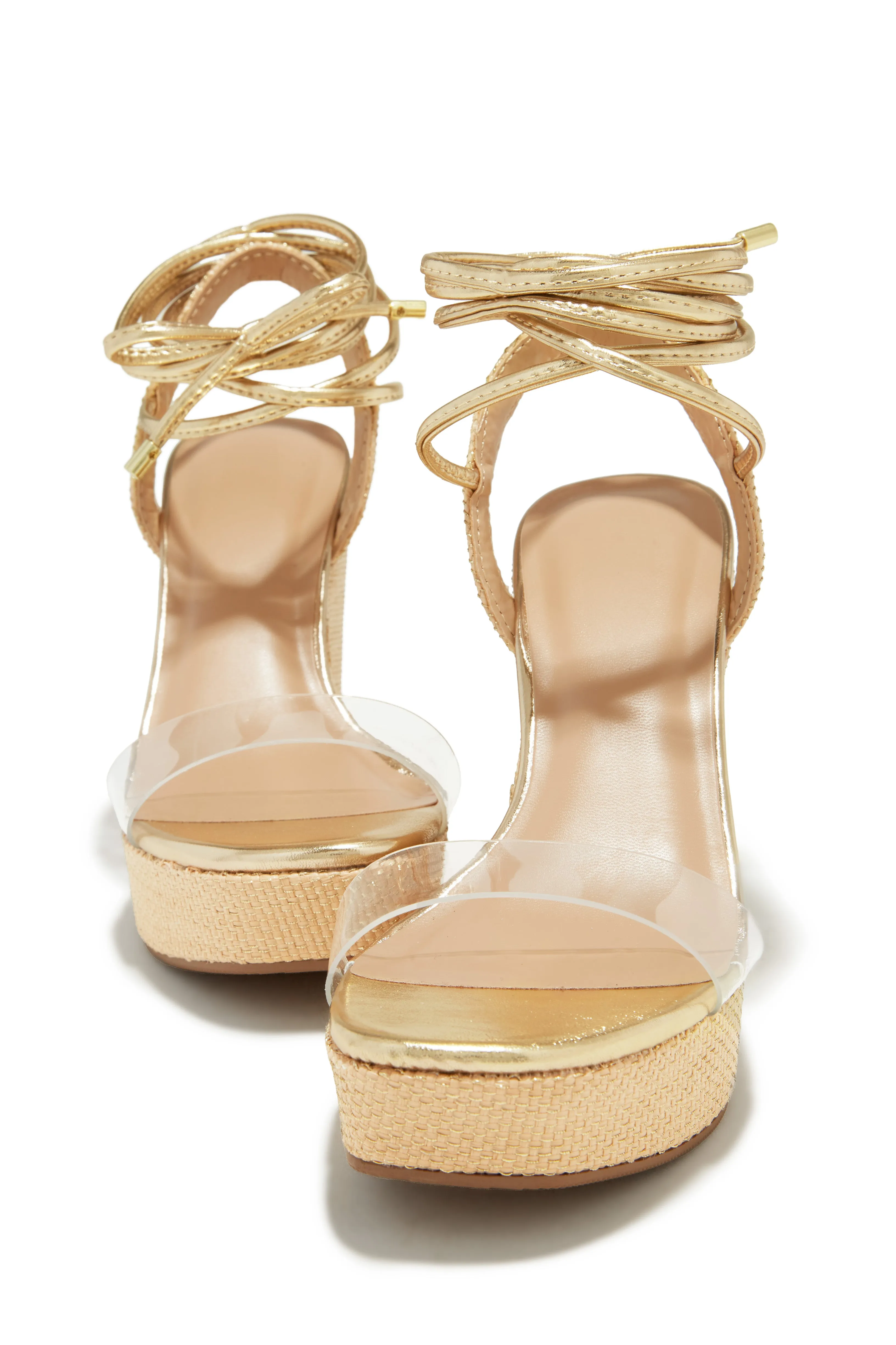 Resort Sunrise Lace Up Platform Wedges - Gold