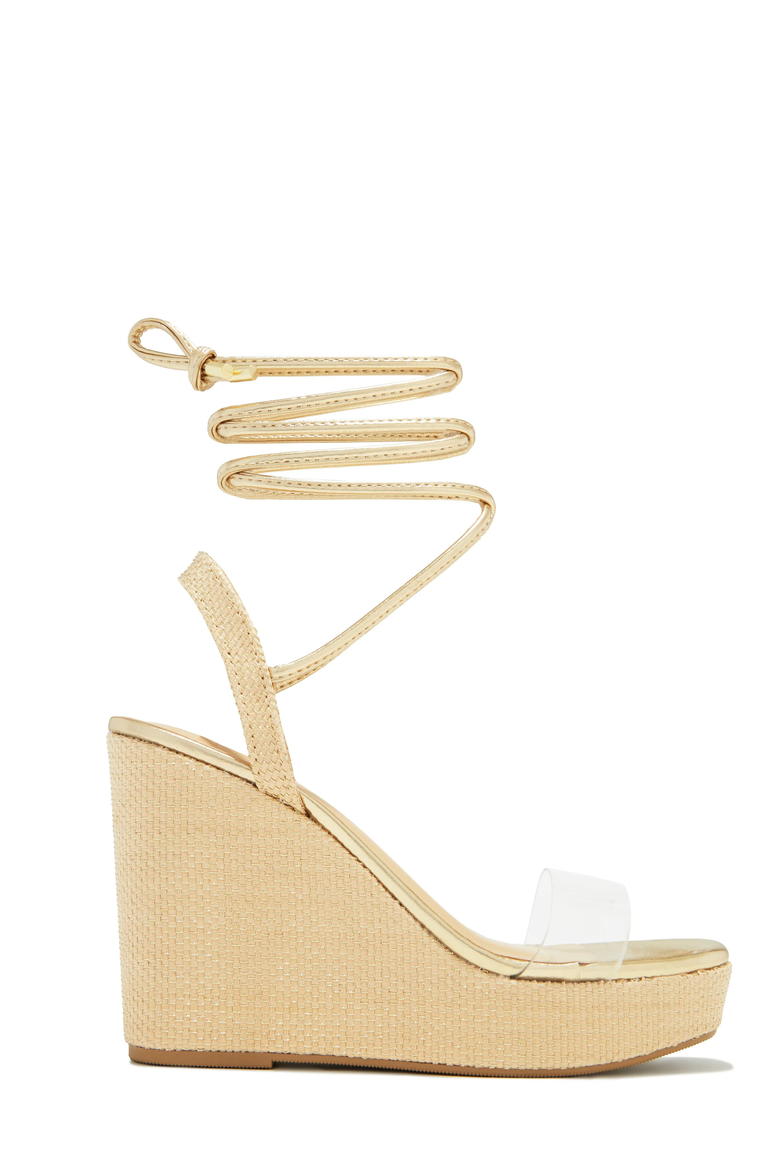 Resort Sunrise Lace Up Platform Wedges - Gold