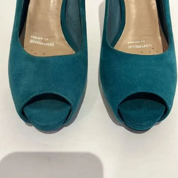 Rockport Teal Suede Peep Toe Platform Heels Size 7