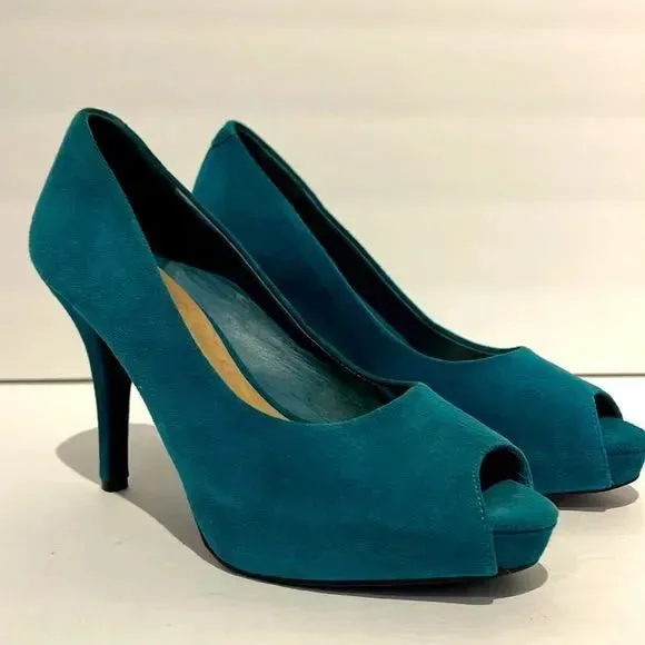 Rockport Teal Suede Peep Toe Platform Heels Size 7