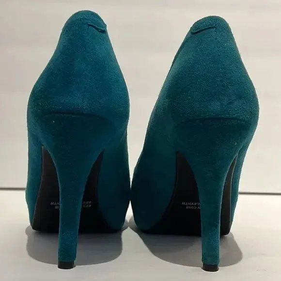 Rockport Teal Suede Peep Toe Platform Heels Size 7