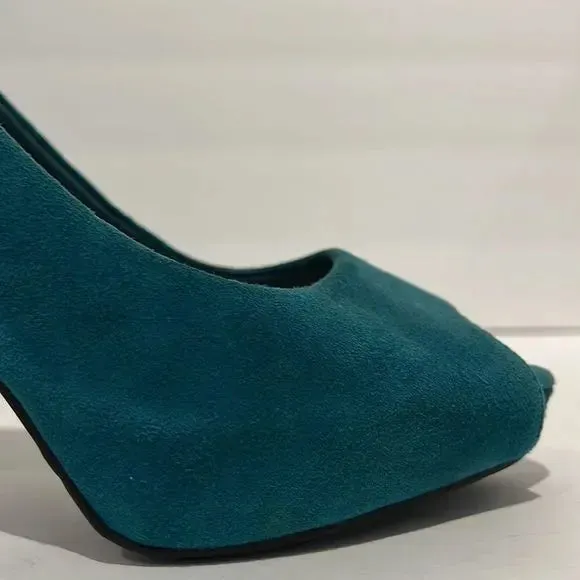 Rockport Teal Suede Peep Toe Platform Heels Size 7