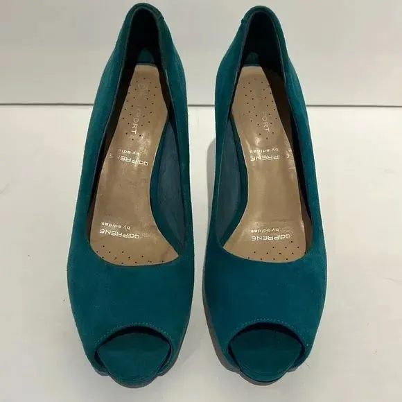 Rockport Teal Suede Peep Toe Platform Heels Size 7