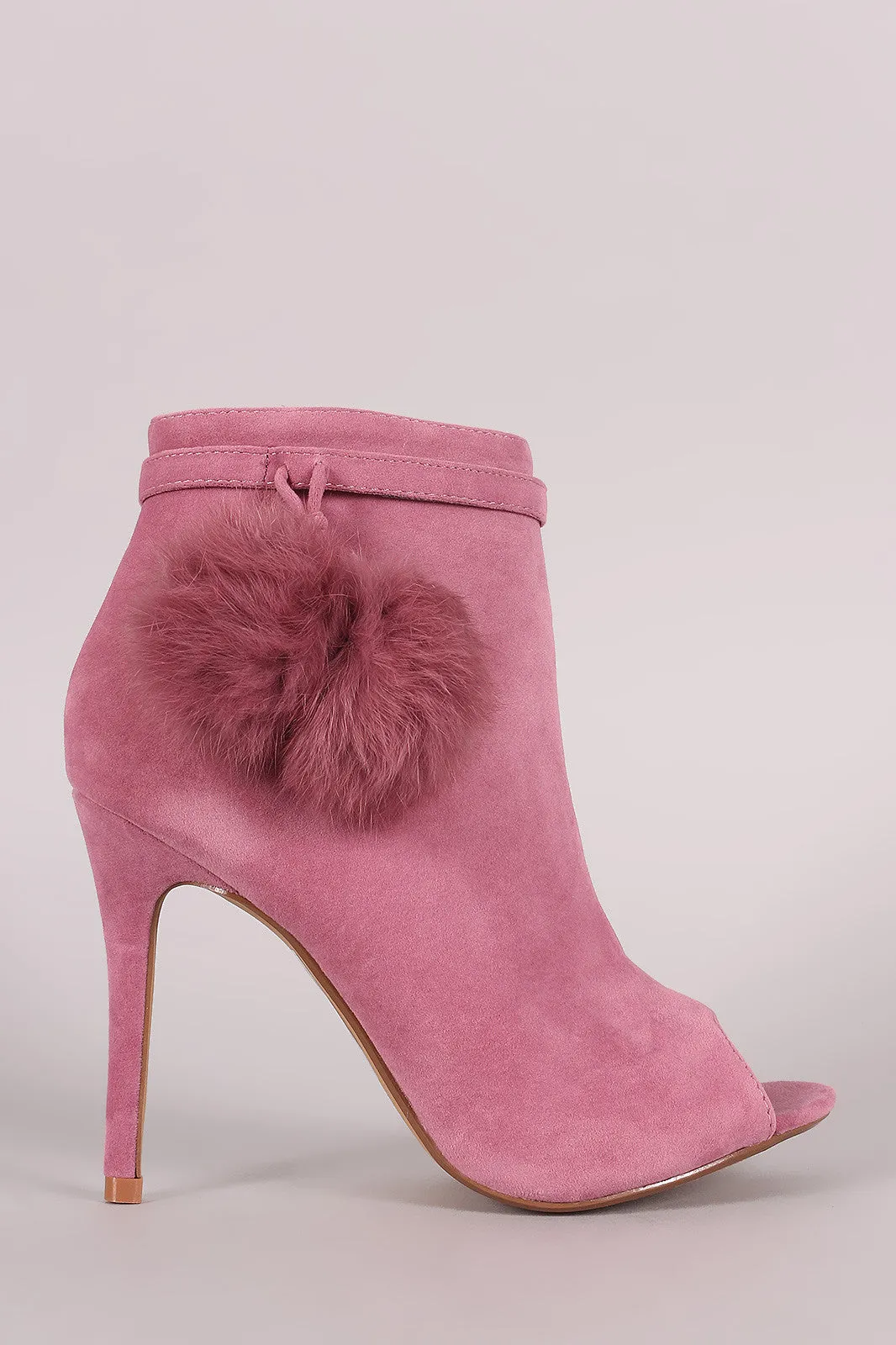 Shoe Republic LA Suede Pompom Stiletto Ankle Boots