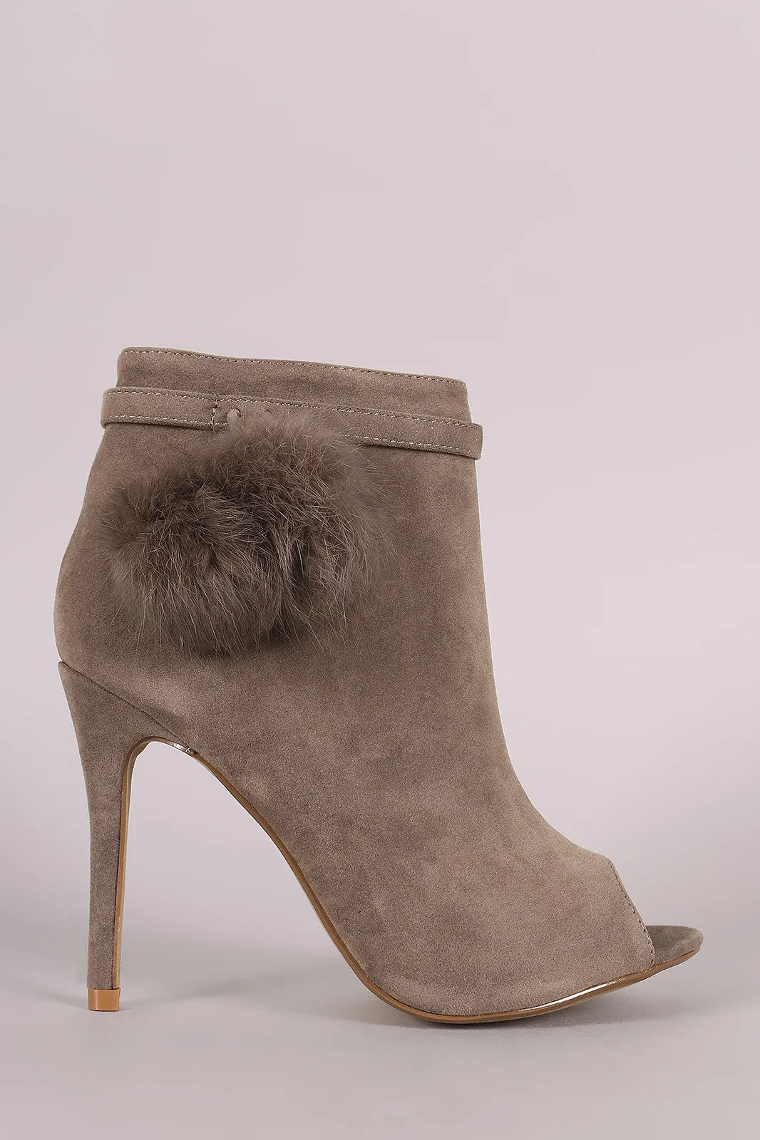 Shoe Republic LA Suede Pompom Stiletto Ankle Boots